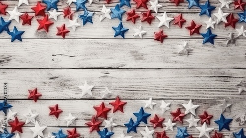 red blue and white stars on the wooden background