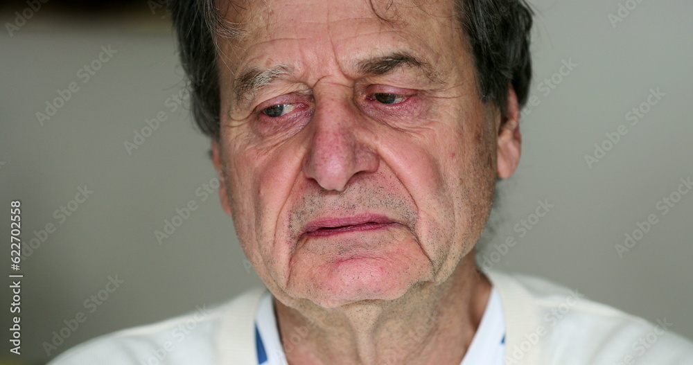 Fototapeta premium Wrinkled tired senior man depressed older person