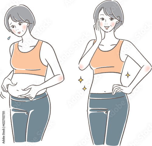 シニア女性のダイエットのビフォア、アフター
