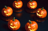 Halloween pumpkins on a dark background. Generative AI.