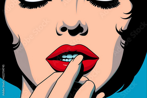 lip woman lipstick red toothpaste illustration poster teeth pop cartoon fashion. Generative AI.