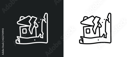 earthquake and home outline icon in white and black colors. earthquake and home flat vector icon from meteorology collection for web, mobile apps ui.
