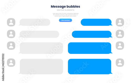 Message smartphone template. Mobile chatting sms app template bubbles. Message bubbles chat on smartphone icons. Phone chatting sms template bubbles
