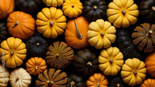 Pumpkins of multiple colors background