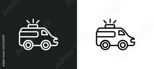 emergency medical vehicle outline icon in white and black colors. emergency medical vehicle flat vector icon from mechanicons collection for web, mobile apps and ui.