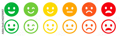 Emoticons icons set. Emoji faces collection. Emojis flat style. Happy happy, smile, neutral, sad and angry emoji. Line smiley face - stock vector