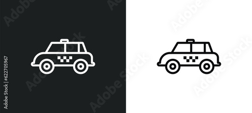 taxi side outline icon in white and black colors. taxi side flat vector icon from mechanicons collection for web, mobile apps and ui.