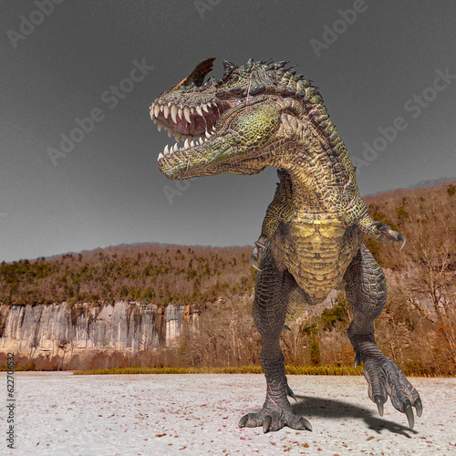 monster dinosaur is looking for food on the ice age side view © DM7