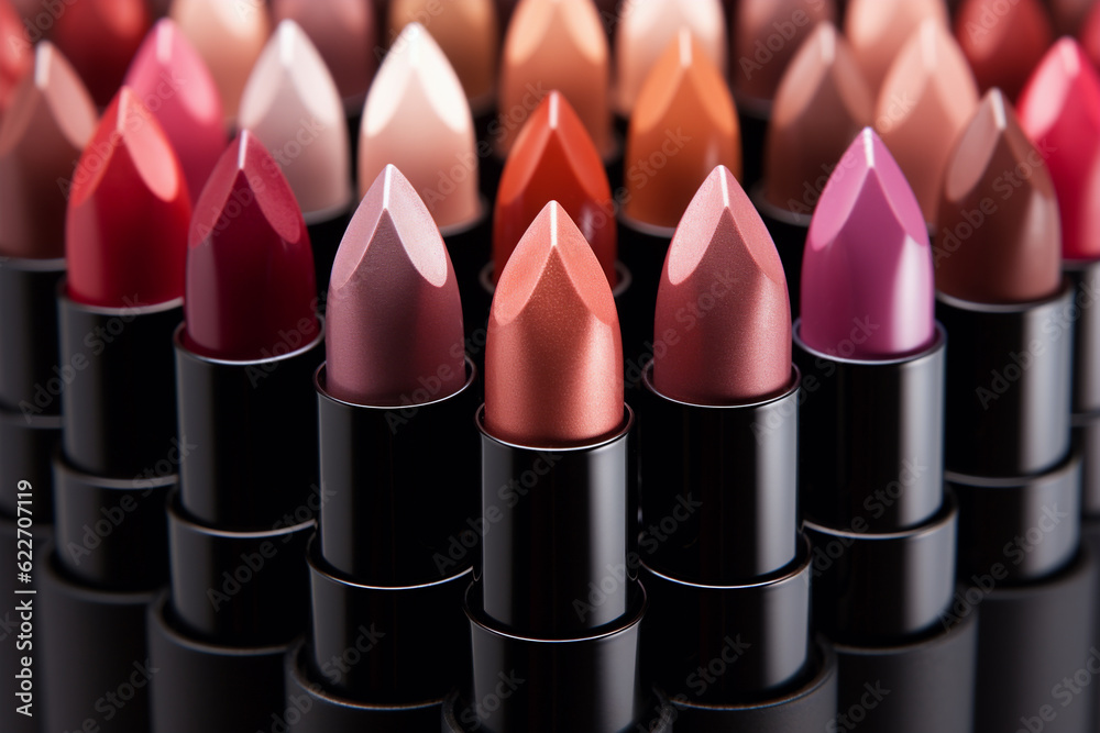 close-up of various shapes of lipstick, generative ai close-up of various shapes of lipstick, generative ai