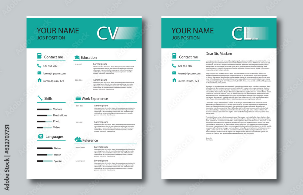 CV Resume and Cover Letter for job application. Minimalist CV Resume and Cover letter CV Resume and Cover Letter for job application. Minimalist CV Resume and Cover letter