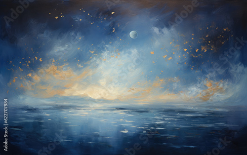 Serene and atmospheric painting that depicts nature and starry sky AI Generative
