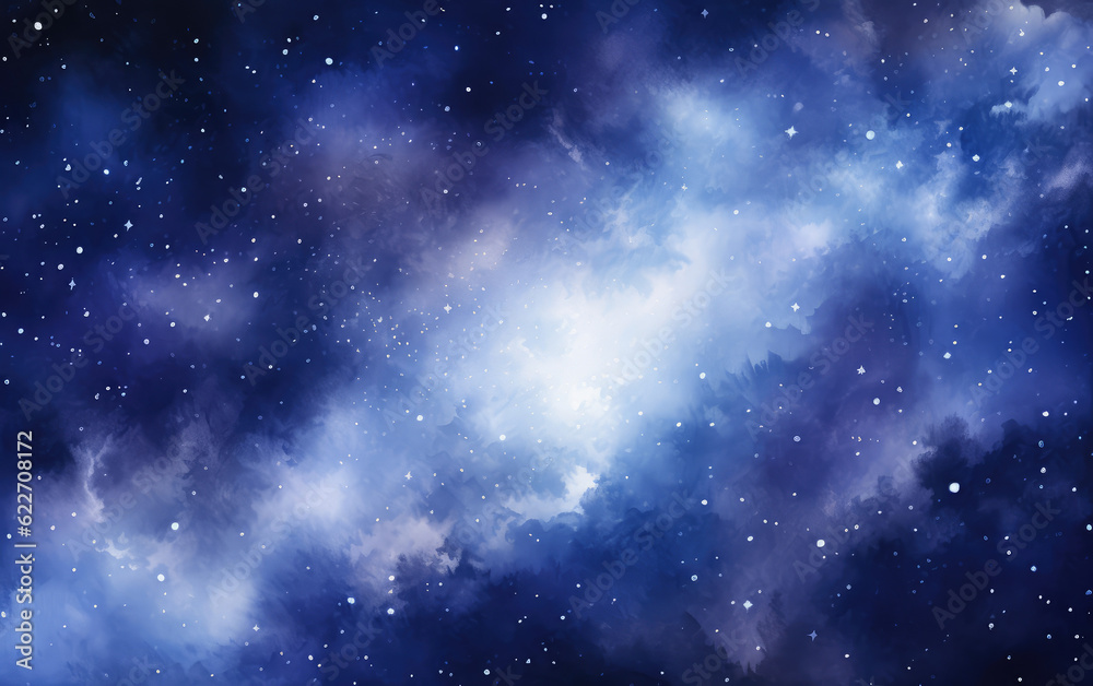 Captivating watercolor painting that portrays the Milky Way as a mesmerizing cosmic journey AI Generative