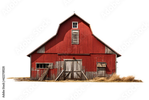 Old red barn. isolated object, transparent background