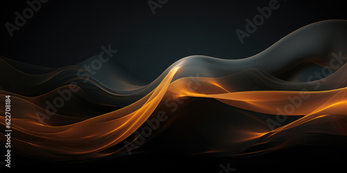 New year background, in the style of smooth and curved lines, golden light, black background, wavy resin sheets, minimalist backgrounds, sparkling water reflections AI Generative
