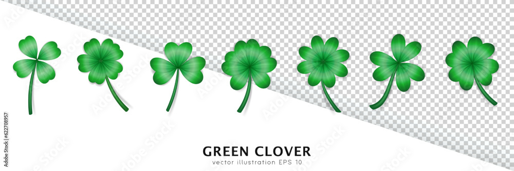Set of realistic vector green clovers various shape isolated on ...