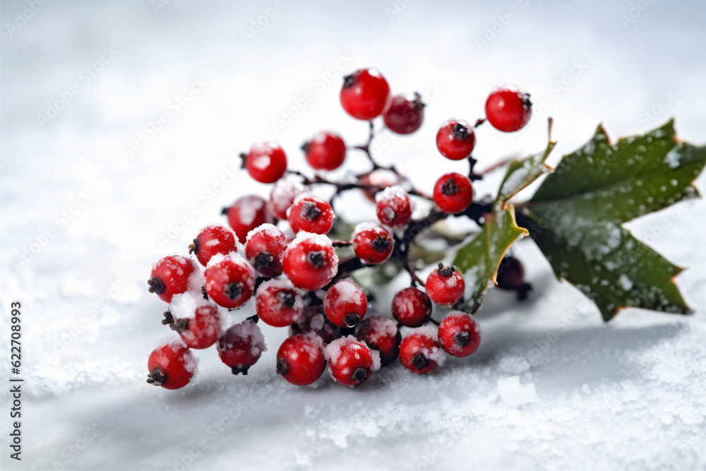 green tree christmas berry red branch tree celebration holiday winter decoration. Generative AI. green tree christmas berry red branch tree celebration holiday winter decoration. Generative AI.