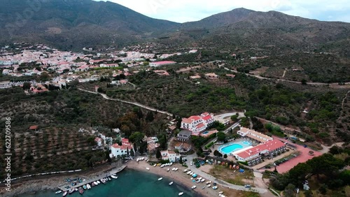 Aerial view of Casa Dali in the mountains and beach in Port Lligat Catalonia photo