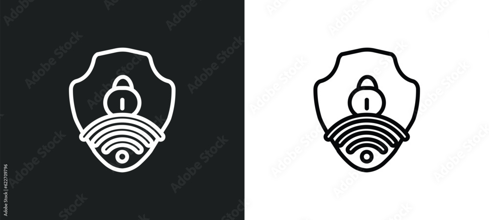 wifi security outline icon in white and black colors. wifi security flat vector icon from internet security collection for web, mobile apps and ui.