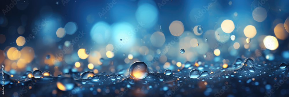 Blue rain drops background vector, in the style of romantic soft focus and ethereal light, lens flares, cosmic abstraction, glowing lights, ethereal abstract, bokeh, smokey background AI Generative - obrazy, fototapety, plakaty 