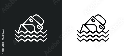 sinking outline icon in white and black colors. sinking flat vector icon from insurance collection for web, mobile apps and ui.