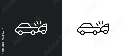 rear end collision outline icon in white and black colors. rear end collision flat vector icon from insurance collection for web, mobile apps and ui.