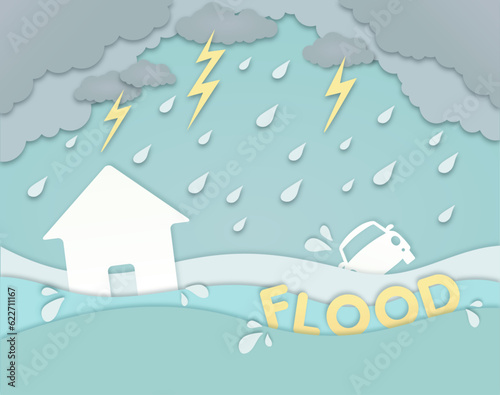 Fototapeta Naklejka Na Ścianę i Meble -  Heavy rain, flood illustration, natural disaster vector