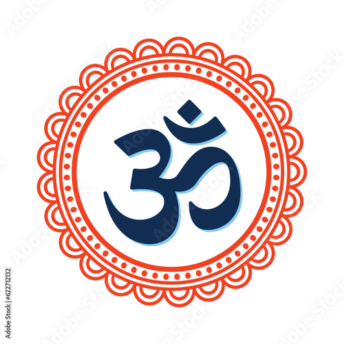 Om Hindu Symbol with orange Mandala