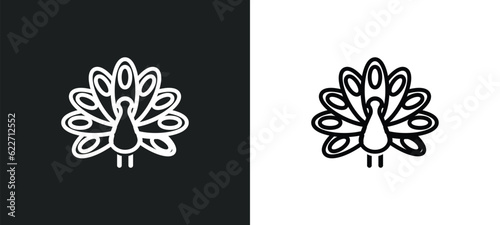 peacock outline icon in white and black colors. peacock flat vector icon from india and holi collection for web, mobile apps and ui.