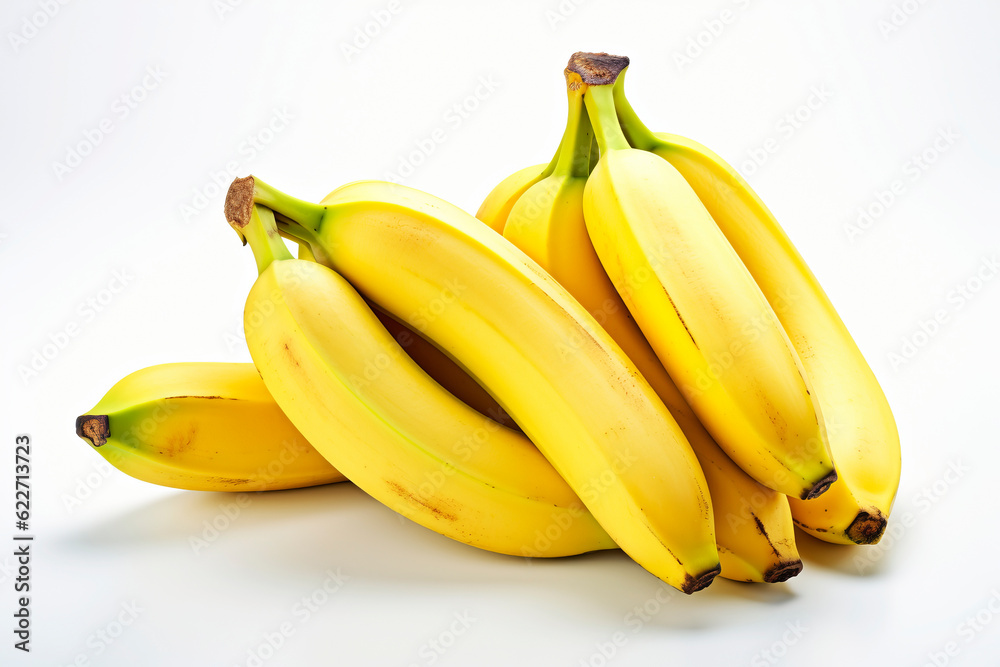 Bananas in a bunch on a light background. Generative AI