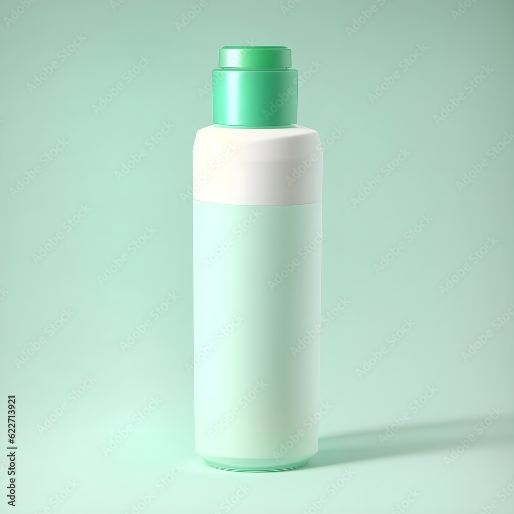 Unlabeled light green cosmetic product bottle in a light green background: Generative AI Unlabeled light green cosmetic product bottle in a light green background: Generative AI