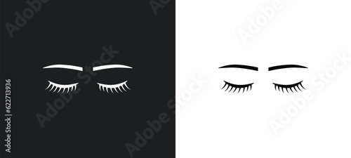closed eyes with lashes and brows outline icon in white and black colors. closed eyes with lashes and brows flat vector icon from human body parts collection for web, mobile apps ui.