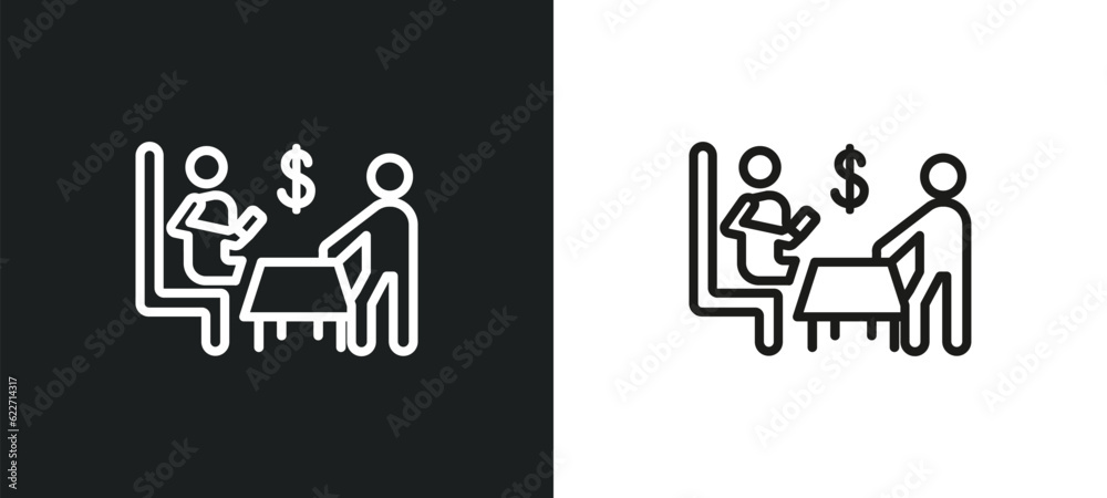 pay in restaurant outline icon in white and black colors. pay in restaurant flat vector icon from humans collection for web, mobile apps and ui.