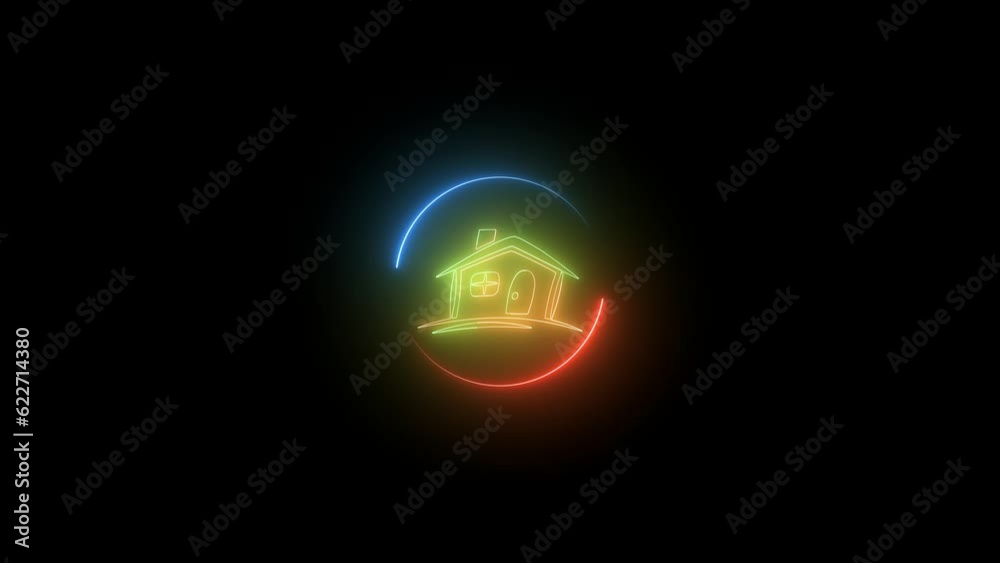 Neon house sign icon . circle rotation house symbol . Neon house sign icon . circle rotation house symbol .