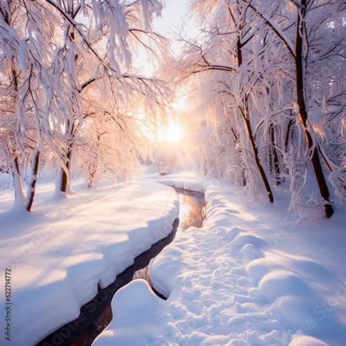Tief verschneite Winterlandschaft, Generative AI © pwmotion