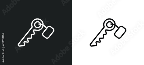 room key outline icon in white and black colors. room key flat vector icon from hotel collection for web, mobile apps and ui.