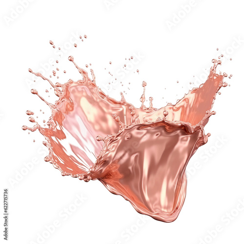 Rose gold paint splash. isolated object, transparent background