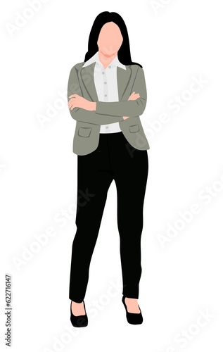Beautiful businesswoman, set of portrait and full length view. Flat illustration isolated on white background.