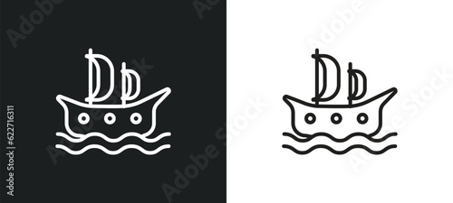 viking ship outline icon in white and black colors. viking ship flat vector icon from history collection for web, mobile apps and ui.