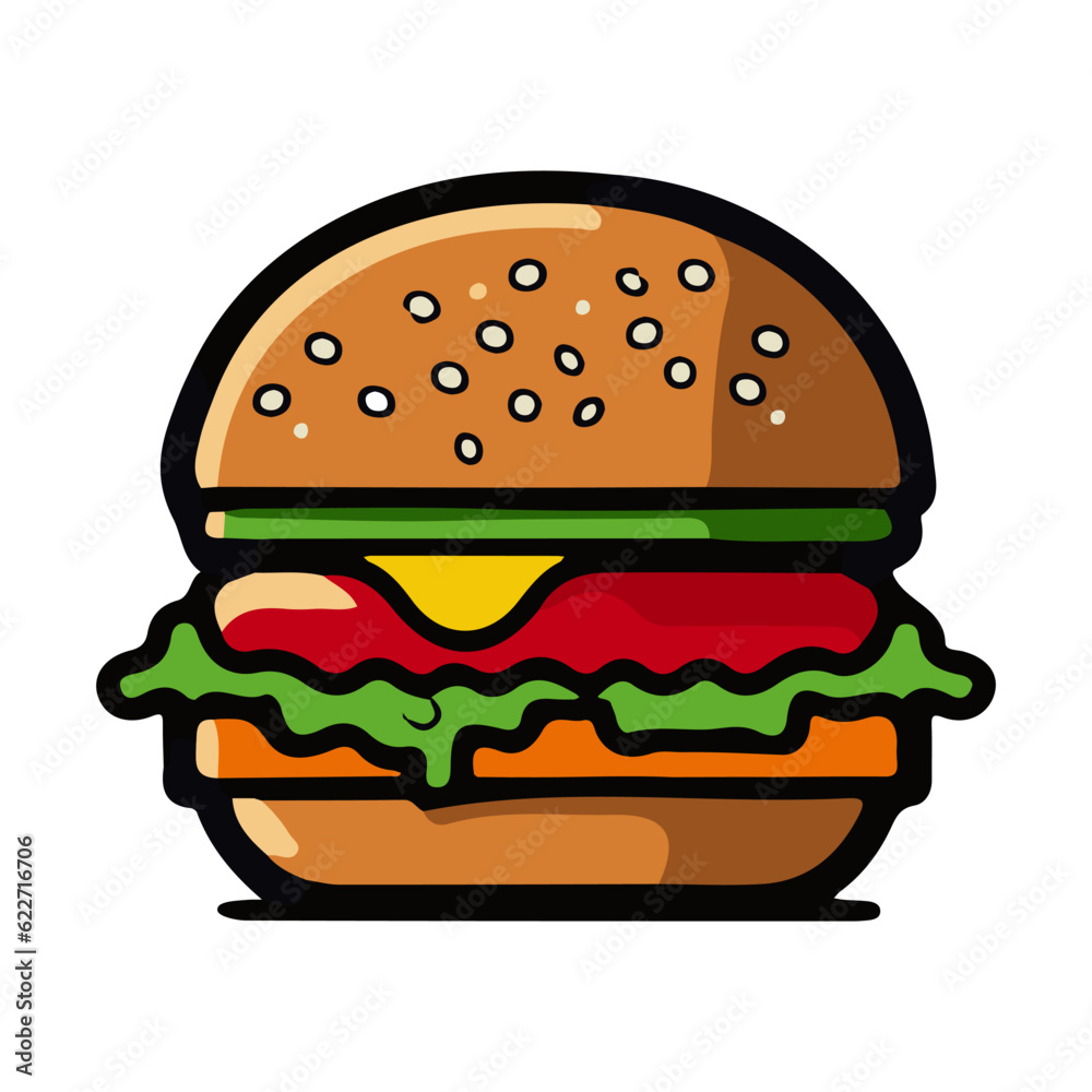 Cute burger. Image of a cheeseburger. Appetizing hamburger in flat style. Vector illustration Cute burger. Image of a cheeseburger. Appetizing hamburger in flat style. Vector illustration