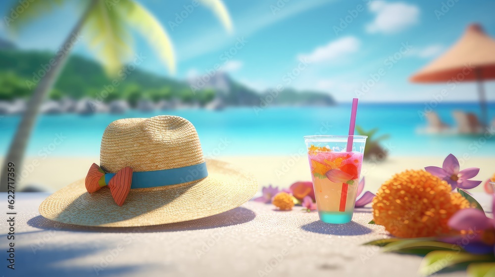 A tropical beachscape 3d illustration - Generative AI.