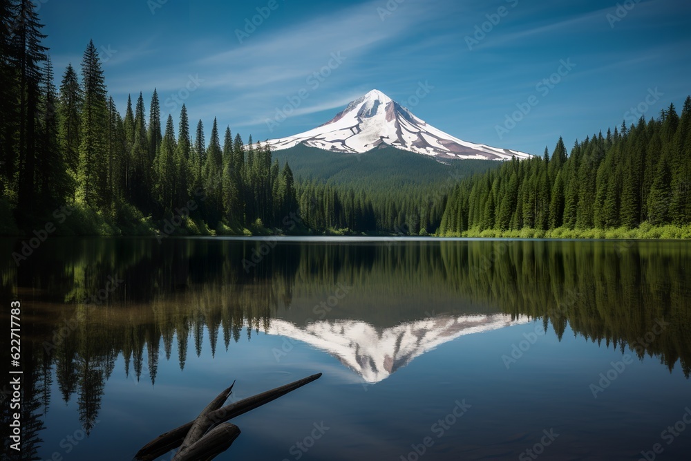 Reflections of Majesty: Mount Hood, Oregon Mirrored in Tranquil Trillium Lake, Mount Hood, Oregon, Trillium Lake, reflection, majestic, nature,