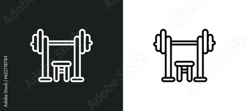 bench press outline icon in white and black colors. bench press flat vector icon from gymandfitness collection for web, mobile apps and ui.