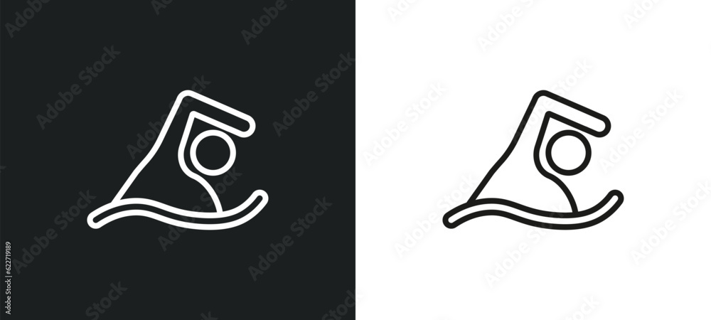 Obraz premium man swimming outline icon in white and black colors. man swimming flat vector icon from gym and fitness collection for web, mobile apps and ui.