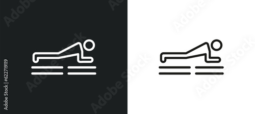 pushups exercises outline icon in white and black colors. pushups exercises flat vector icon from gym and fitness collection for web, mobile apps and ui.