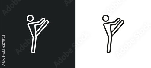 stretching leg exercise outline icon in white and black colors. stretching leg exercise flat vector icon from gym and fitness collection for web, mobile apps and ui.