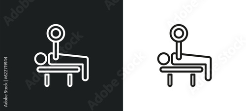 bench press weightlifting outline icon in white and black colors. bench press weightlifting flat vector icon from gym and fitness collection for web, mobile apps and ui.