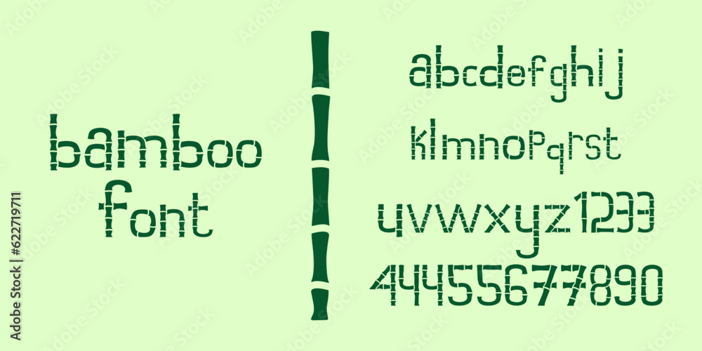 Illustration of bamboo font letters and alphabet for design, logo, business, and more