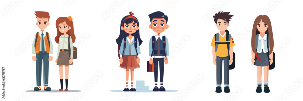 couple of student character boy and girl