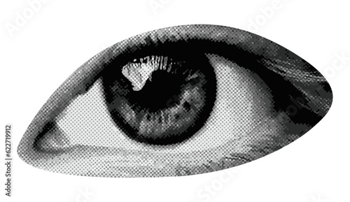 woman's eye isolated with eyelid in retro halftone dotted texture collage elements for mixed media design