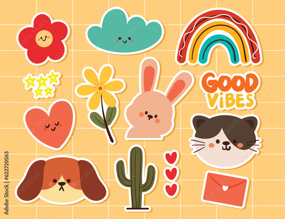 set of cartoon cute element sticker. for kids sticker, cute doodle collection set of cartoon cute element sticker. for kids sticker, cute doodle collection